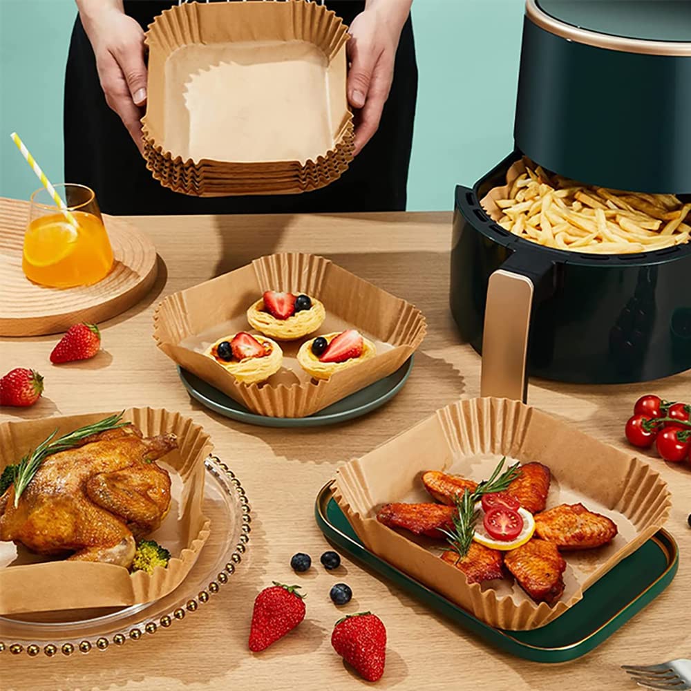 HASTHIP 50Pcs Air Fryer Disposable Paper Liner, Non-Stick Parchment Paper Plate, Oil-Proof Air Fryer Parchment Paper for Frying, Baking, Cooking, Roasting and Microwave (6.3 inches, Brown) HASTHIP 50Pcs Air Fryer Disposable Paper Liner, Non-Stick Parchment Paper Plate, Oil-Proof Air Fryer Parchment Paper for Frying, Baking, Cooking, Roasting and Microwave (6.3 inches, Brown)
